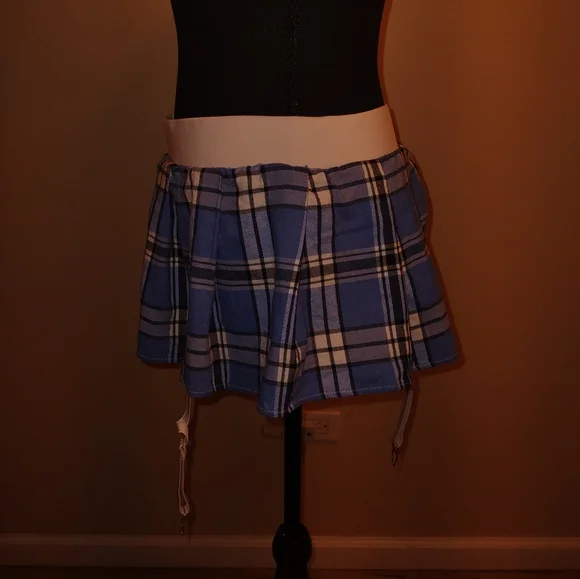 SOLD--Blue Plaid Pleated Micro Mini Skirt - Picture 9 of 15